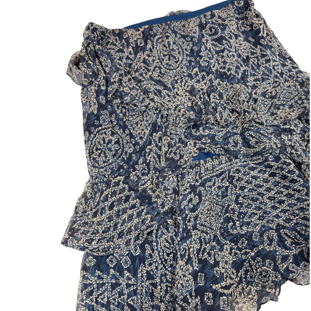 Lauren Ralph Lauren Silk Ruffle Tier Paisley Mini/Midi Skirt Navy Blue Cream L - Picture 9 of 9